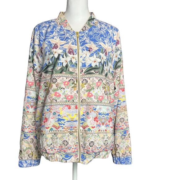 Yumi Floral Bomber Jacket Size 12 Lightweight Zip Up boho eclectic coastal - Picture 5 of 10